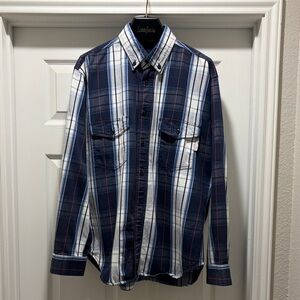 Oil & Gas Safety Supply Large Tall FR Red Navy White Plaid Button-Down Shirt